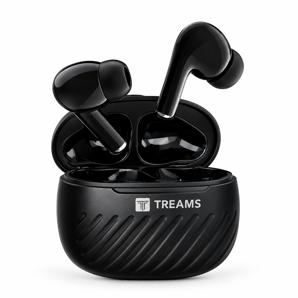 TREAMS TWS-59 True Wireless Earbuds – Bluetooth 5.4, Up to 40 Hours Music Time, Black
