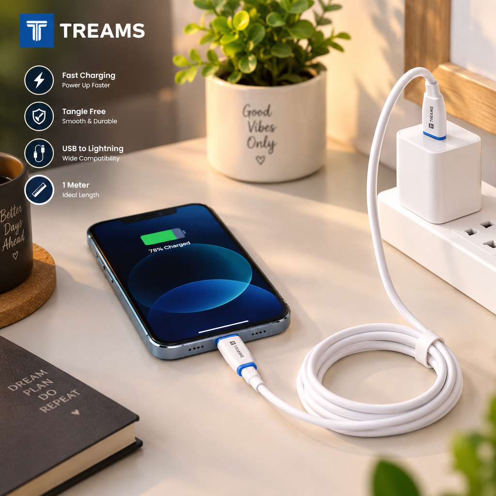 TREAMS TR-61 USB to Lightning Fast Charging Cable – 1 Meter, White