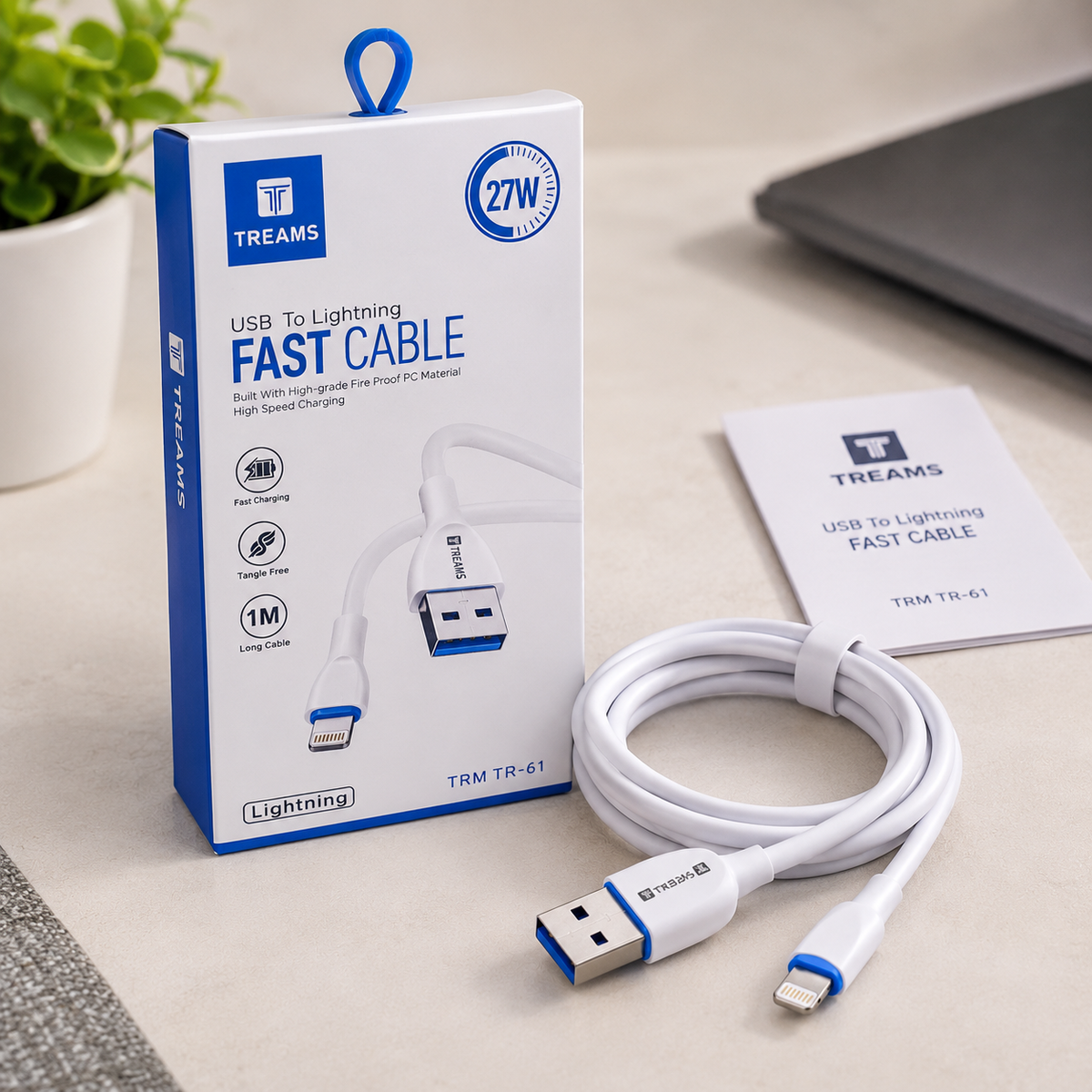 TREAMS TR-61 USB to Lightning Fast Charging Cable – 1 Meter, White